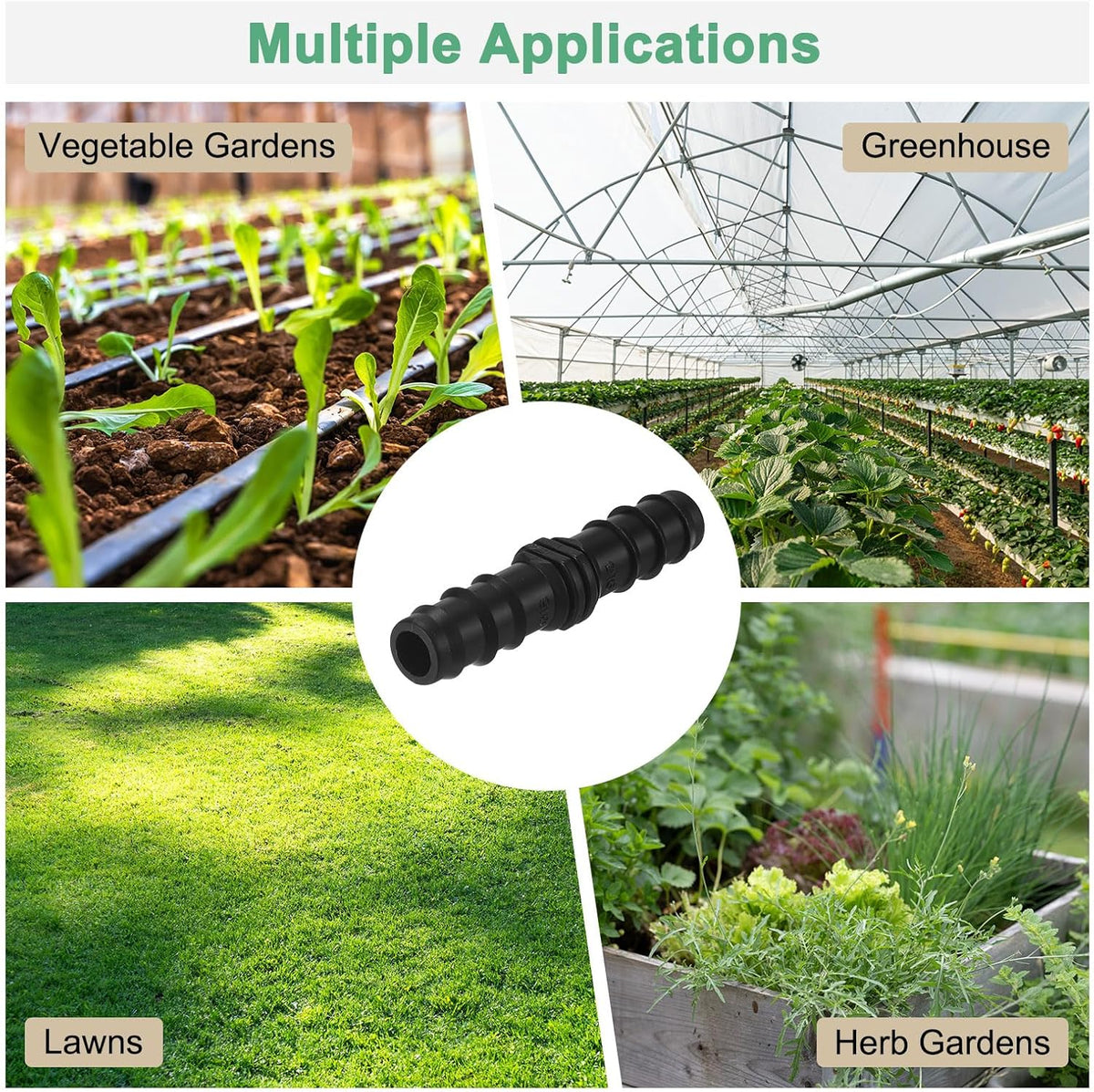 20-Pack Drip Irrigation Barbed Fittings, for 3/8 Inch Tees Tubing Connector Plastic Coupling Irrigation Parts for Garden/Greenhouse/Aquarium/Flower Pot, Drip Pipe Accessories