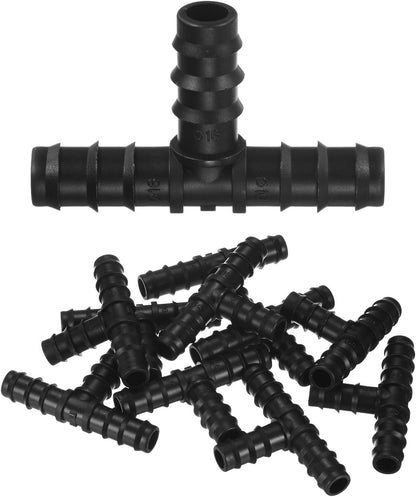 20-Pack Drip Irrigation Barbed Fittings, for 3/8 Inch Tees Tubing Connector Plastic Coupling Irrigation Parts for Garden/Greenhouse/Aquarium/Flower Pot, Drip Pipe Accessories
