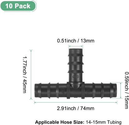 20-Pack Drip Irrigation Barbed Fittings, for 3/8 Inch Tees Tubing Connector Plastic Coupling Irrigation Parts for Garden/Greenhouse/Aquarium/Flower Pot, Drip Pipe Accessories