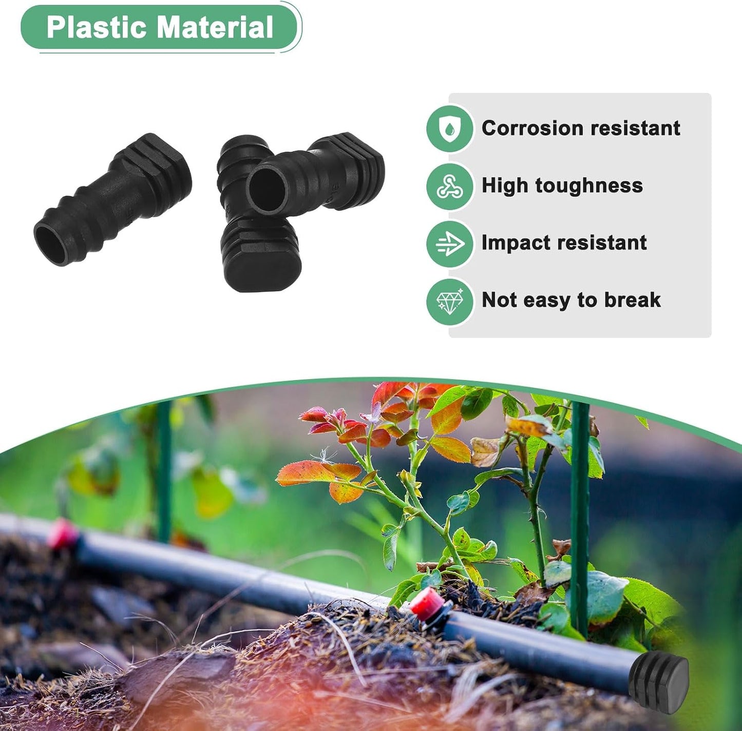 20-Pack Drip Irrigation Barbed Fittings, for 3/8 Inch Tees Tubing Connector Plastic Coupling Irrigation Parts for Garden/Greenhouse/Aquarium/Flower Pot, Drip Pipe Accessories