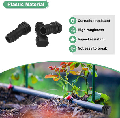 20-Pack Drip Irrigation Barbed Fittings, for 3/8 Inch Tees Tubing Connector Plastic Coupling Irrigation Parts for Garden/Greenhouse/Aquarium/Flower Pot, Drip Pipe Accessories