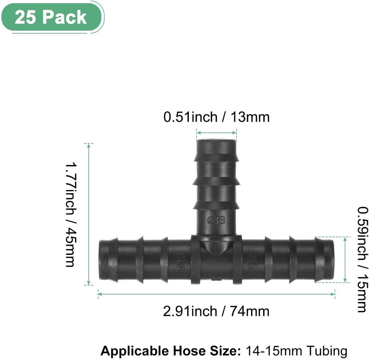 20-Pack Drip Irrigation Barbed Fittings, for 3/8 Inch Tees Tubing Connector Plastic Coupling Irrigation Parts for Garden/Greenhouse/Aquarium/Flower Pot, Drip Pipe Accessories