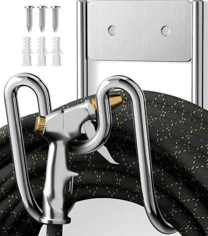 Garden Hose Holder Wall Mount - SS304 Stainless Steel Water Hose Hanger Heavy Duty Rack for Extension Cords Vacuum Hose Outside Silver (1 Pack)