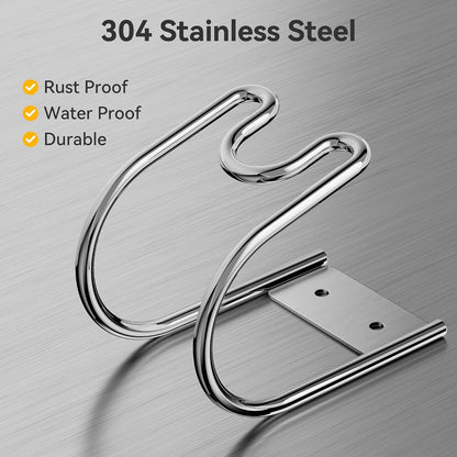 Garden Hose Holder Wall Mount - SS304 Stainless Steel Water Hose Hanger Heavy Duty Rack for Extension Cords Vacuum Hose Outside Silver (1 Pack)