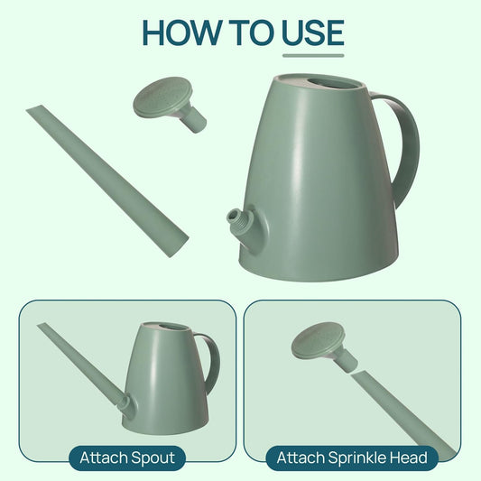 Modern 1.8 Liter Plastic Watering Can with Detachable Spout and Sprinkler Head, Designed for Controlled Pouring and Easy Handling, Light Green