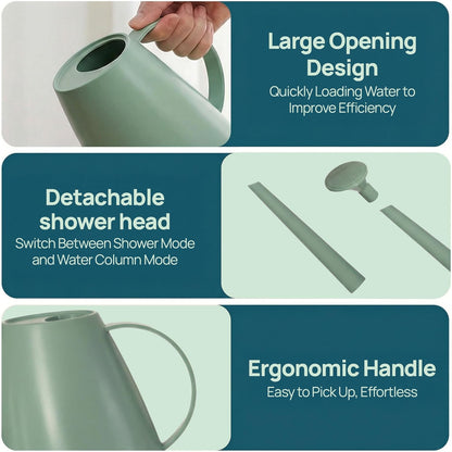 Modern 1.8 Liter Plastic Watering Can with Detachable Spout and Sprinkler Head, Designed for Controlled Pouring and Easy Handling, Light Green
