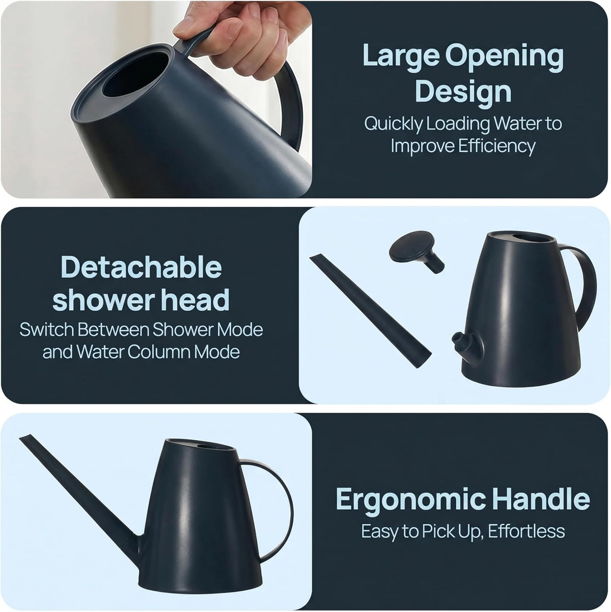 Modern 1.8 Liter Plastic Watering Can with Detachable Spout and Sprinkler Head, Designed for Controlled Pouring and Easy Handling, Light Green