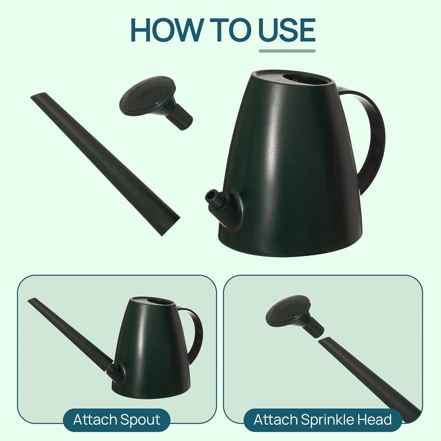 Modern 1.8 Liter Plastic Watering Can with Detachable Spout and Sprinkler Head, Designed for Controlled Pouring and Easy Handling, Light Green