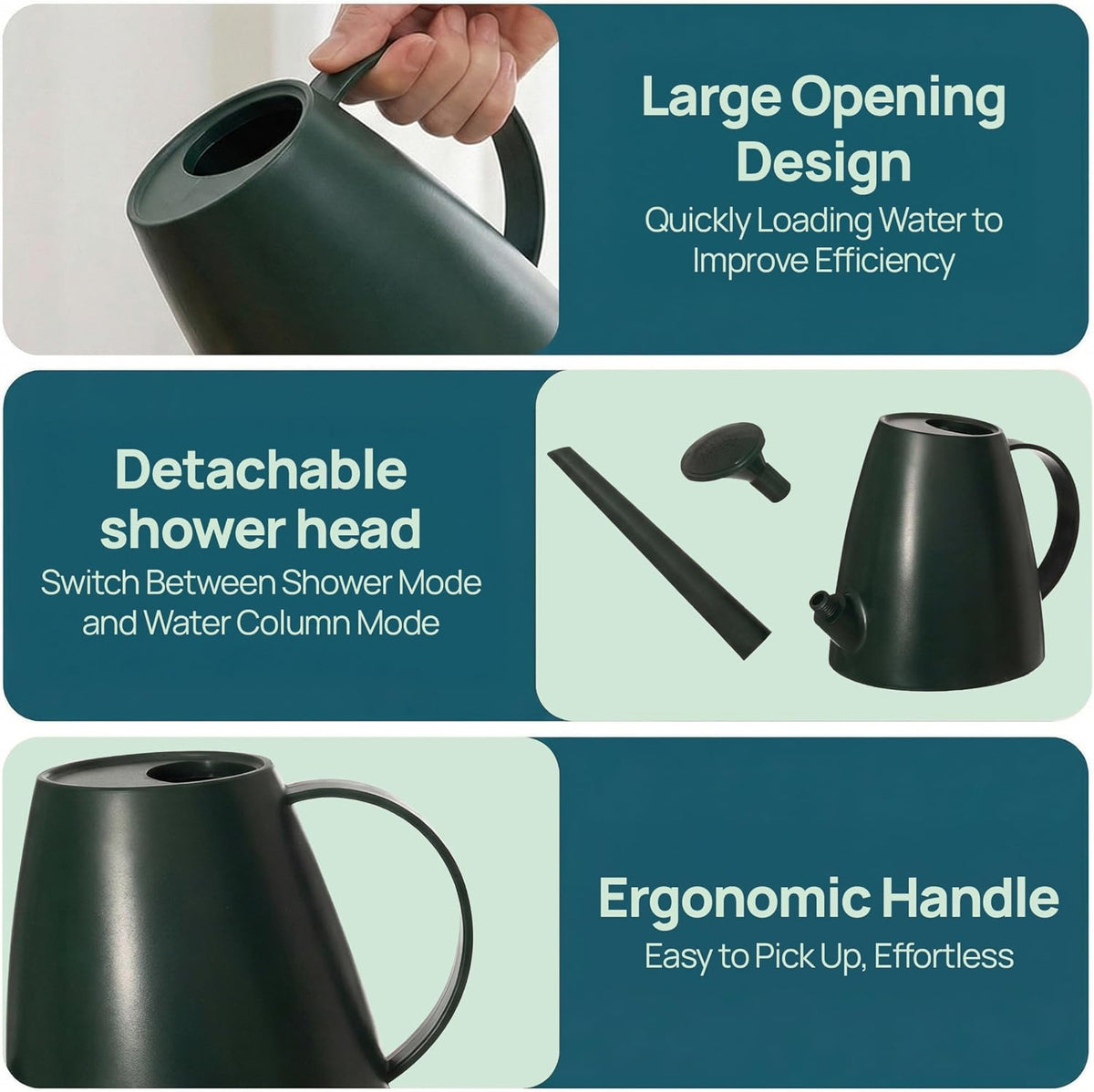 Modern 1.8 Liter Plastic Watering Can with Detachable Spout and Sprinkler Head, Designed for Controlled Pouring and Easy Handling, Light Green