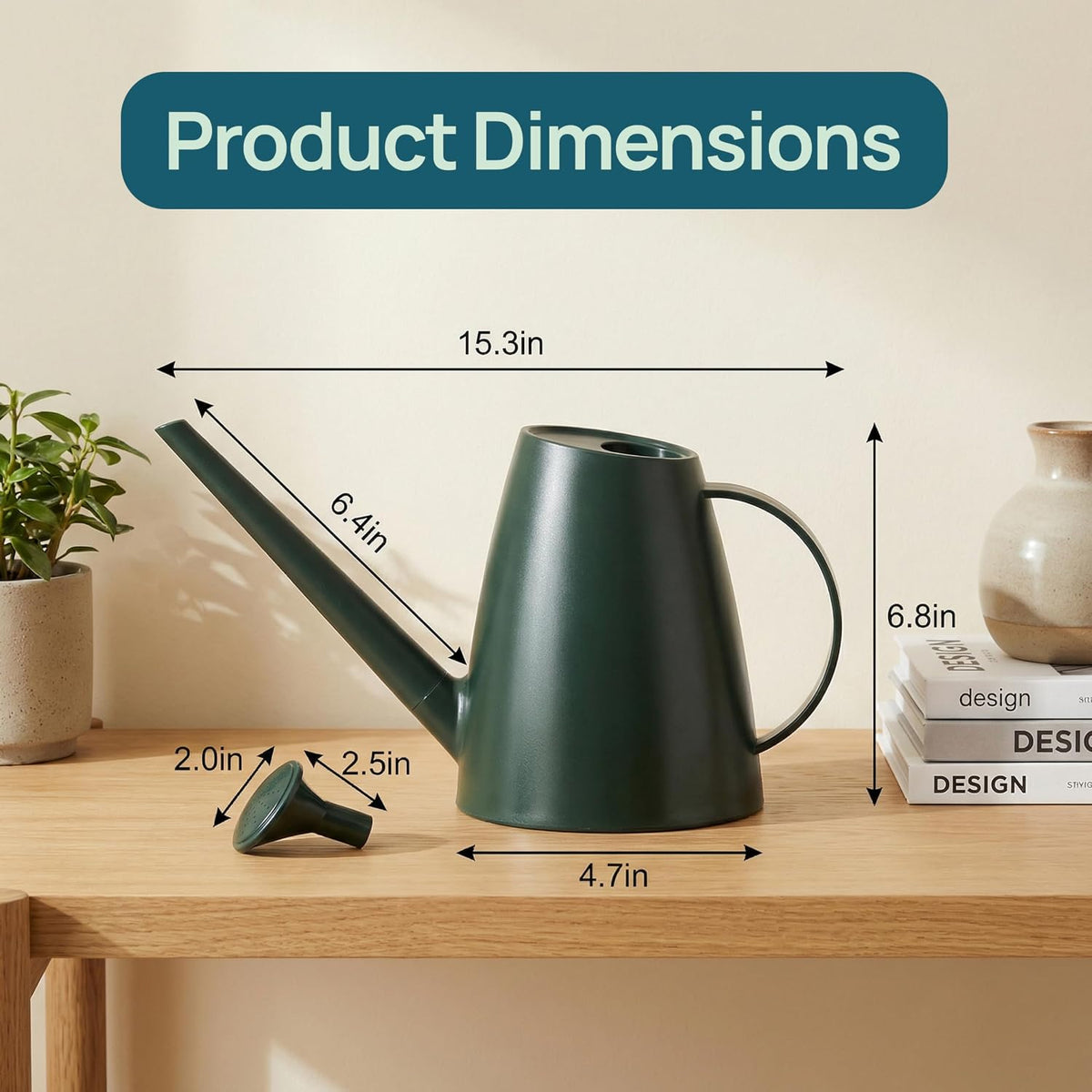 Modern 1.8 Liter Plastic Watering Can with Detachable Spout and Sprinkler Head, Designed for Controlled Pouring and Easy Handling, Light Green