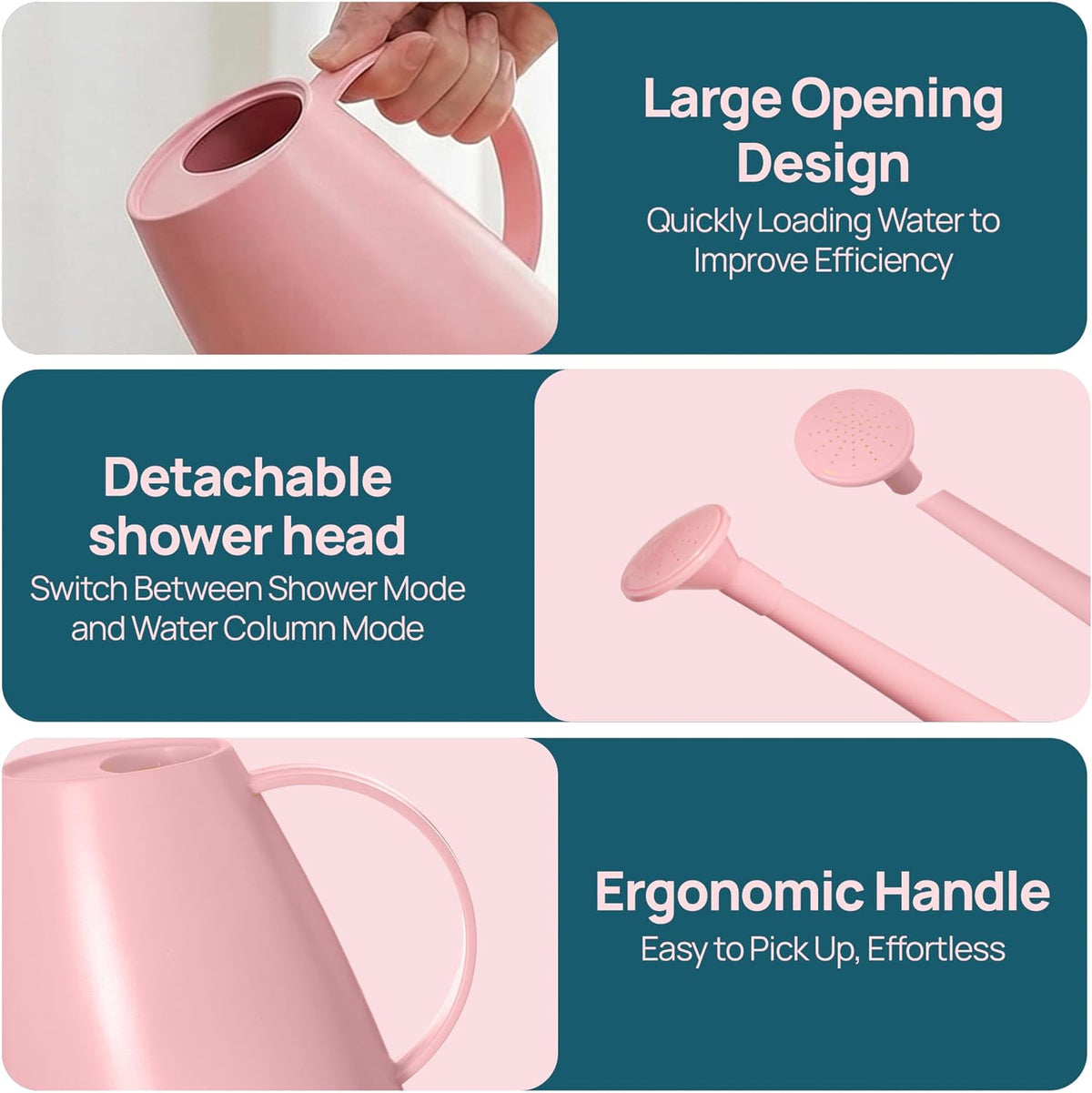 Modern 1.8 Liter Plastic Watering Can with Detachable Spout and Sprinkler Head, Designed for Controlled Pouring and Easy Handling, Light Green