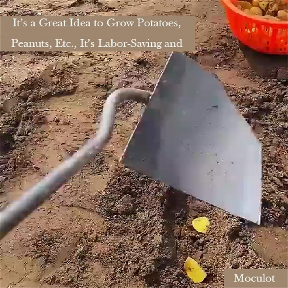 Soil Turning Hoe, Triangle Hoe Garden Tool, Hardened All-Steel Plow Hoe Ridging for Manuring Weeding Planting Digging Soil Leveling Stainless Steel Landscaping Hoe, Bronze