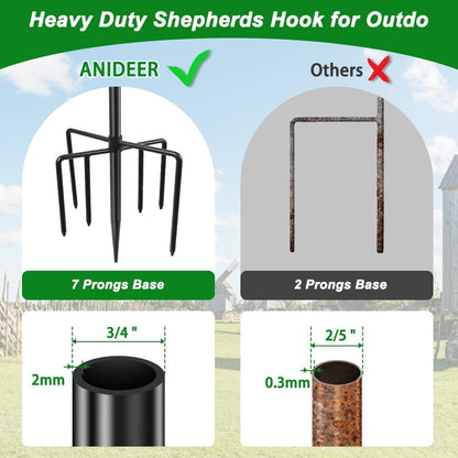72" Shepherds Hooks for Outdoor, Heavy Duty Garden Bird Feeder Pole for Hanging Bird Feeder, Plant Baskets, Solar Light Lanterns, Outdoor Plant Hanger Hook with 7 Base Prongs,1 Pack