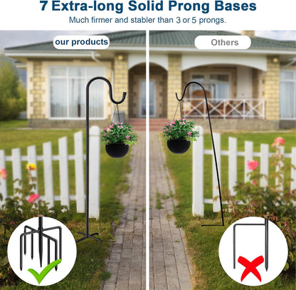 72" Shepherds Hooks for Outdoor, Heavy Duty Garden Bird Feeder Pole for Hanging Bird Feeder, Plant Baskets, Solar Light Lanterns, Outdoor Plant Hanger Hook with 7 Base Prongs,1 Pack