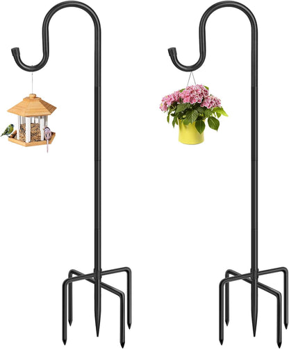 72" Shepherds Hooks for Outdoor, Heavy Duty Garden Bird Feeder Pole for Hanging Bird Feeder, Plant Baskets, Solar Light Lanterns, Outdoor Plant Hanger Hook with 7 Base Prongs,1 Pack