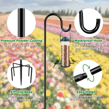 72" Shepherds Hooks for Outdoor, Heavy Duty Garden Bird Feeder Pole for Hanging Bird Feeder, Plant Baskets, Solar Light Lanterns, Outdoor Plant Hanger Hook with 7 Base Prongs,1 Pack