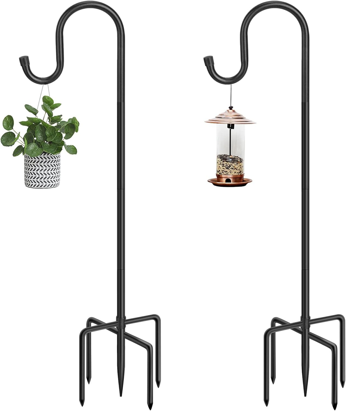 72" Shepherds Hooks for Outdoor, Heavy Duty Garden Bird Feeder Pole for Hanging Bird Feeder, Plant Baskets, Solar Light Lanterns, Outdoor Plant Hanger Hook with 7 Base Prongs,1 Pack