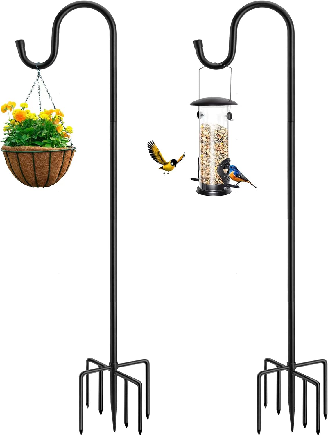72" Shepherds Hooks for Outdoor, Heavy Duty Garden Bird Feeder Pole for Hanging Bird Feeder, Plant Baskets, Solar Light Lanterns, Outdoor Plant Hanger Hook with 7 Base Prongs,1 Pack