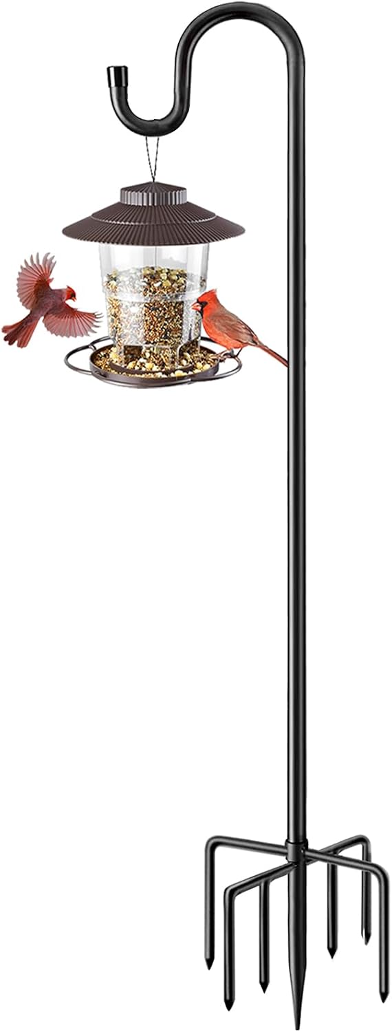 72" Shepherds Hooks for Outdoor, Heavy Duty Garden Bird Feeder Pole for Hanging Bird Feeder, Plant Baskets, Solar Light Lanterns, Outdoor Plant Hanger Hook with 7 Base Prongs,1 Pack