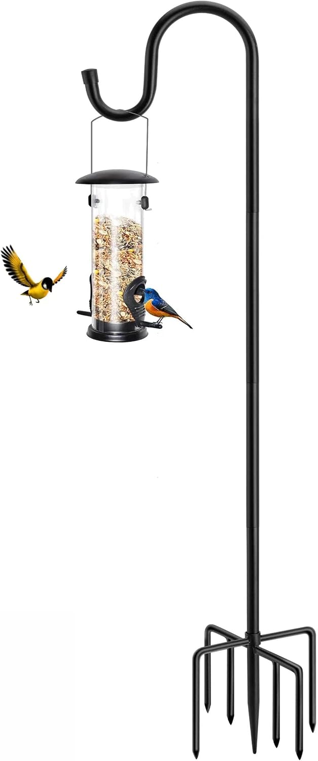72" Shepherds Hooks for Outdoor, Heavy Duty Garden Bird Feeder Pole for Hanging Bird Feeder, Plant Baskets, Solar Light Lanterns, Outdoor Plant Hanger Hook with 7 Base Prongs,1 Pack