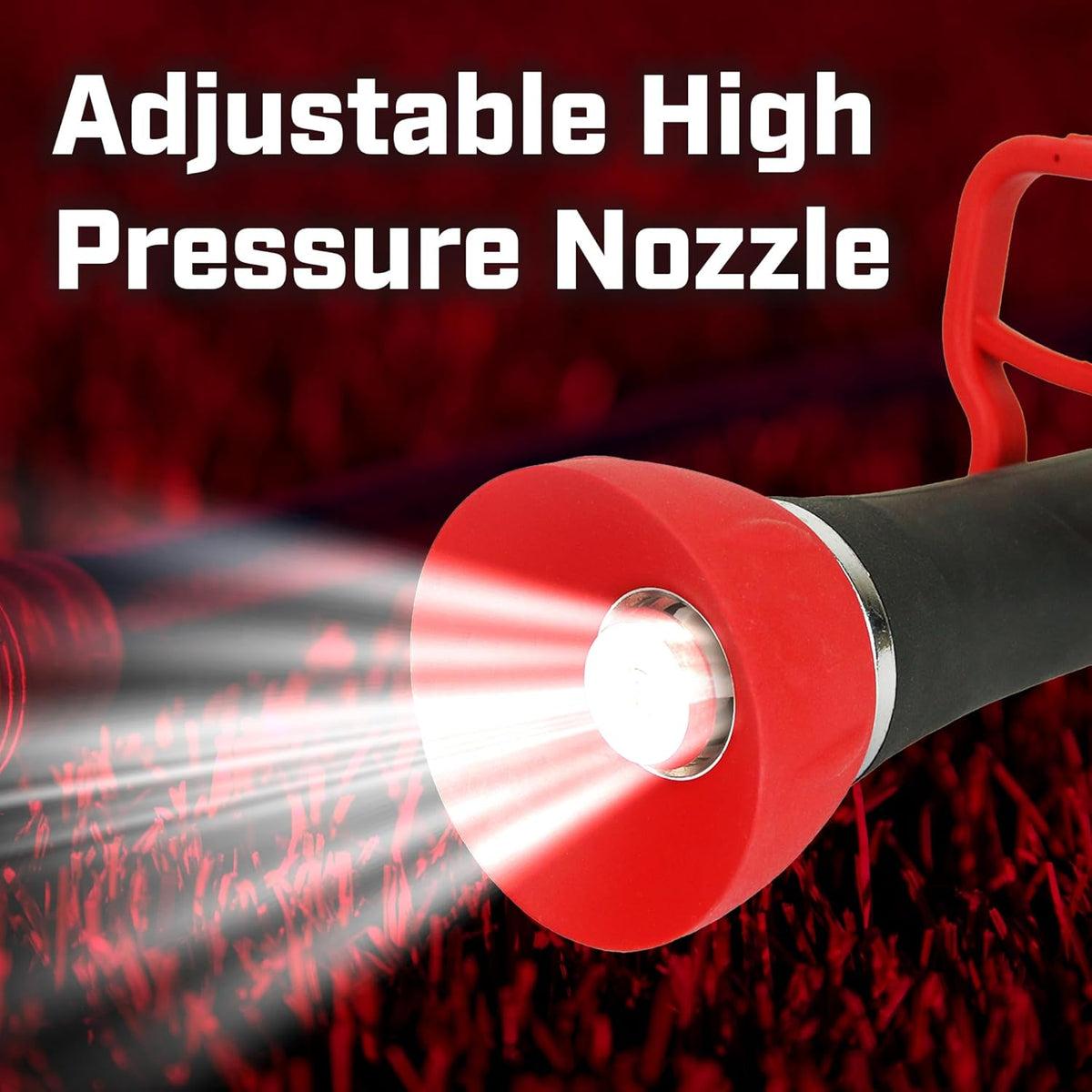 4697: Industrial High Flow Firefighter Style Garden Hose Nozzle, Classic Fireman Style Grip Nozzle with Threaded Garden Hose Connection, Adjustable Twist Nozzle, Up to 250 PSI, Red/Black