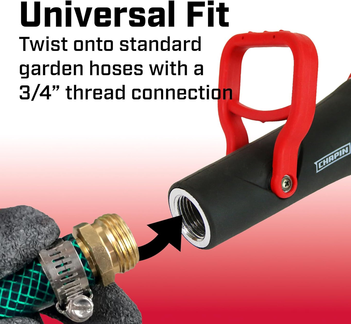 4697: Industrial High Flow Firefighter Style Garden Hose Nozzle, Classic Fireman Style Grip Nozzle with Threaded Garden Hose Connection, Adjustable Twist Nozzle, Up to 250 PSI, Red/Black