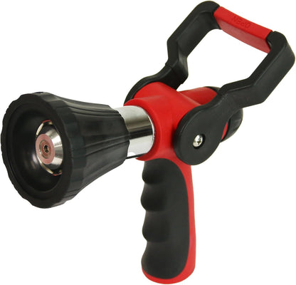 4697: Industrial High Flow Firefighter Style Garden Hose Nozzle, Classic Fireman Style Grip Nozzle with Threaded Garden Hose Connection, Adjustable Twist Nozzle, Up to 250 PSI, Red/Black