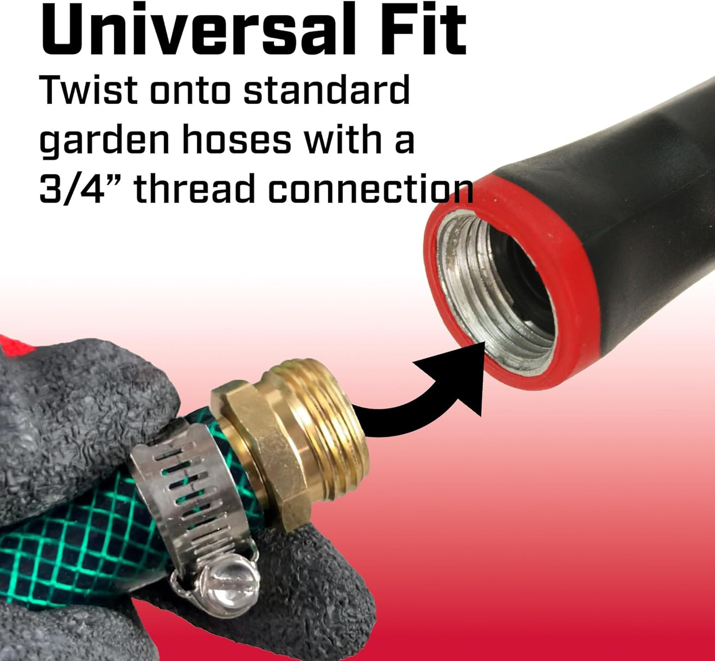 4697: Industrial High Flow Firefighter Style Garden Hose Nozzle, Classic Fireman Style Grip Nozzle with Threaded Garden Hose Connection, Adjustable Twist Nozzle, Up to 250 PSI, Red/Black