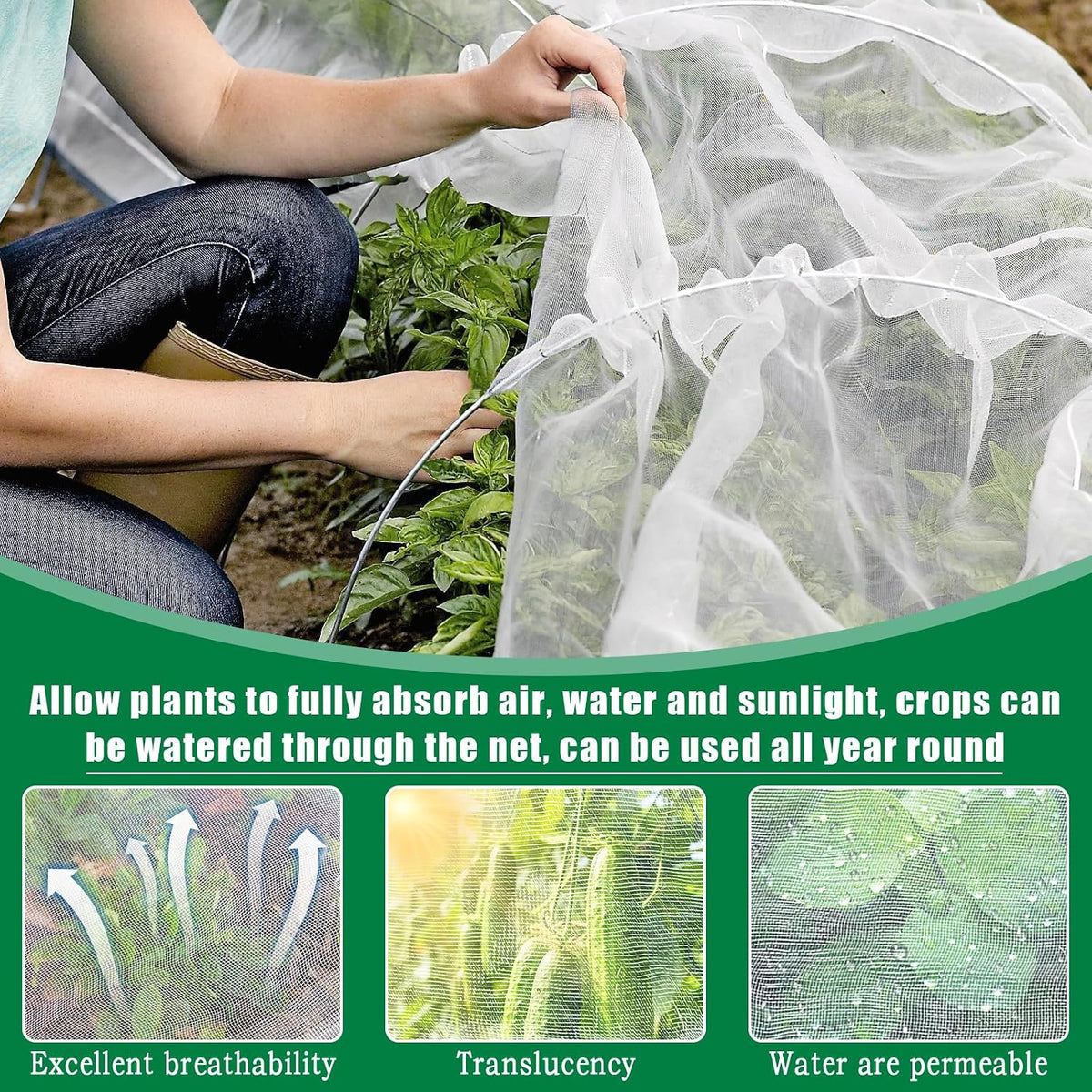 10 X 33 FT Breathable Garden Mesh Netting Pest Barrier for Raised Beds