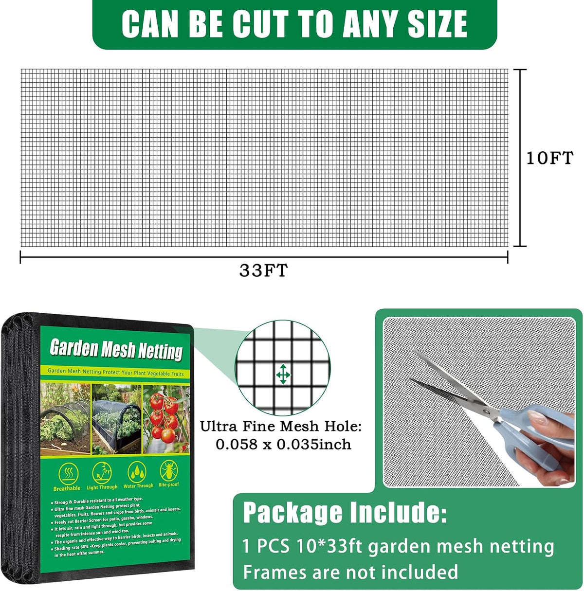 10 X 33 FT Breathable Garden Mesh Netting Pest Barrier for Raised Beds