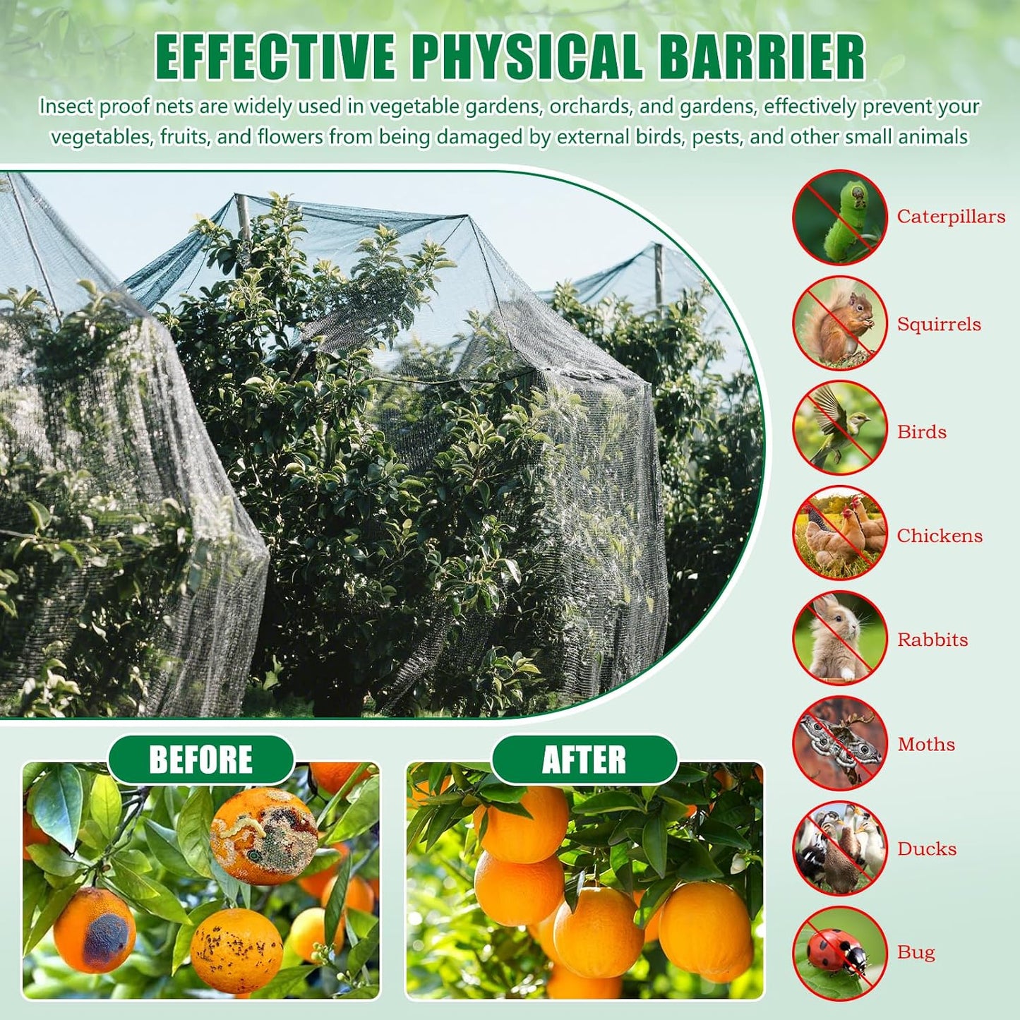 10 X 33 FT Breathable Garden Mesh Netting Pest Barrier for Raised Beds