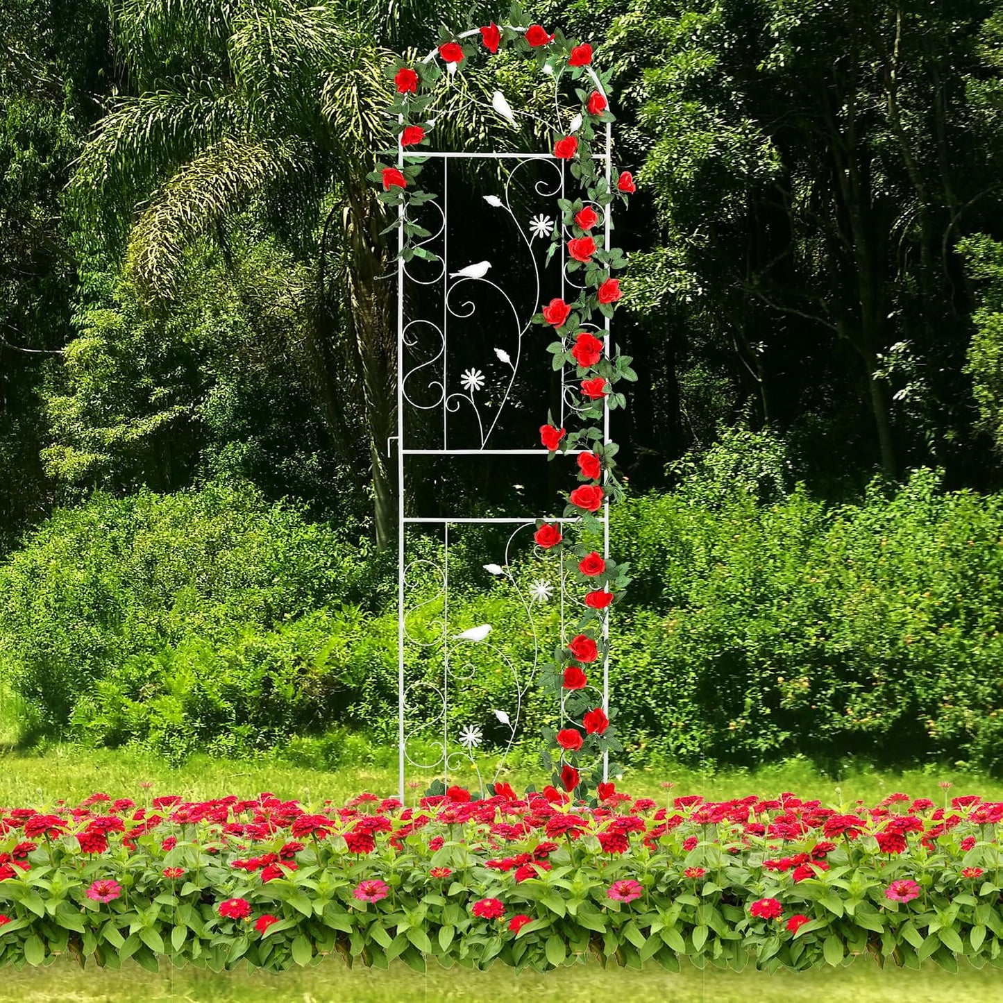 86.5" x 19.7" Metal Garden Trellis for Climbing Plants, White