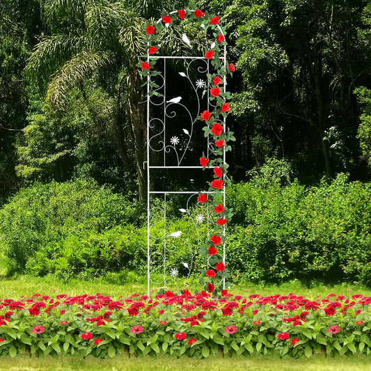 86.5" x 19.7" Metal Garden Trellis for Climbing Plants, White