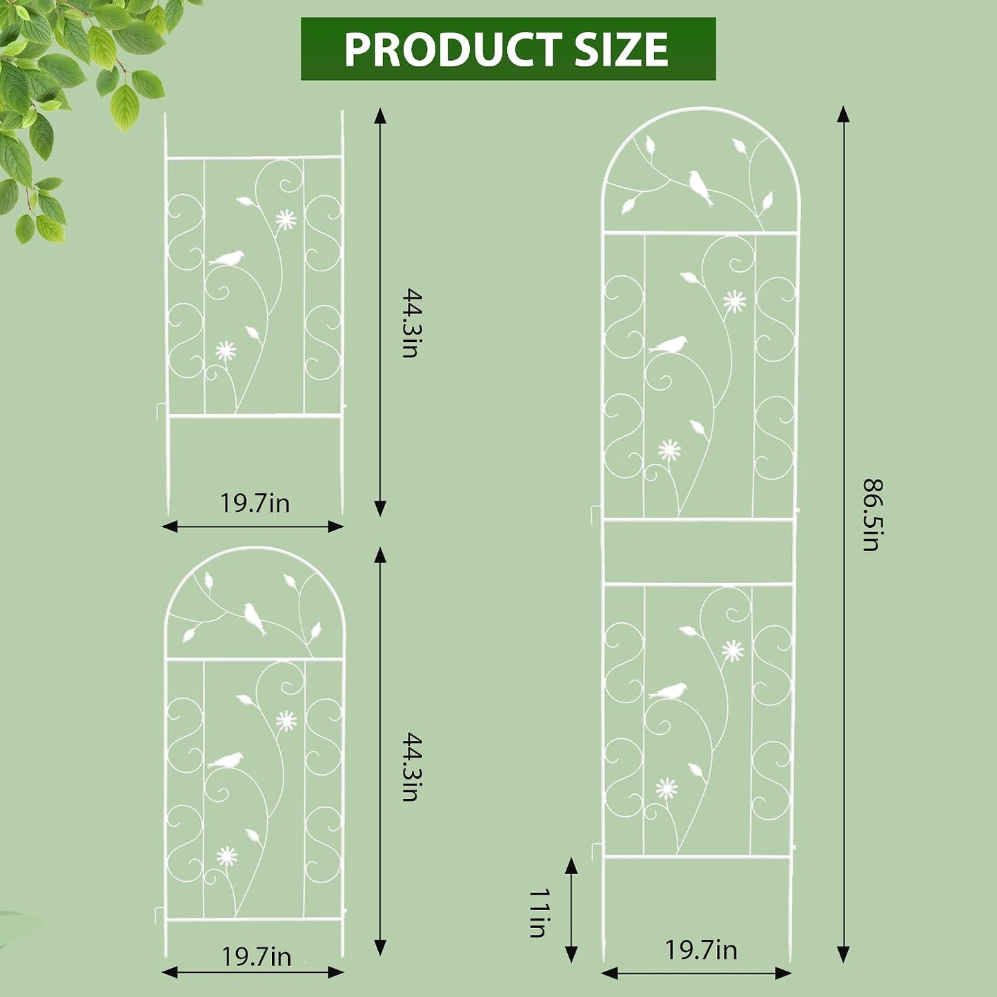 86.5" x 19.7" Metal Garden Trellis for Climbing Plants, White