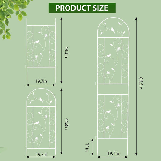 86.5" x 19.7" Metal Garden Trellis for Climbing Plants, White