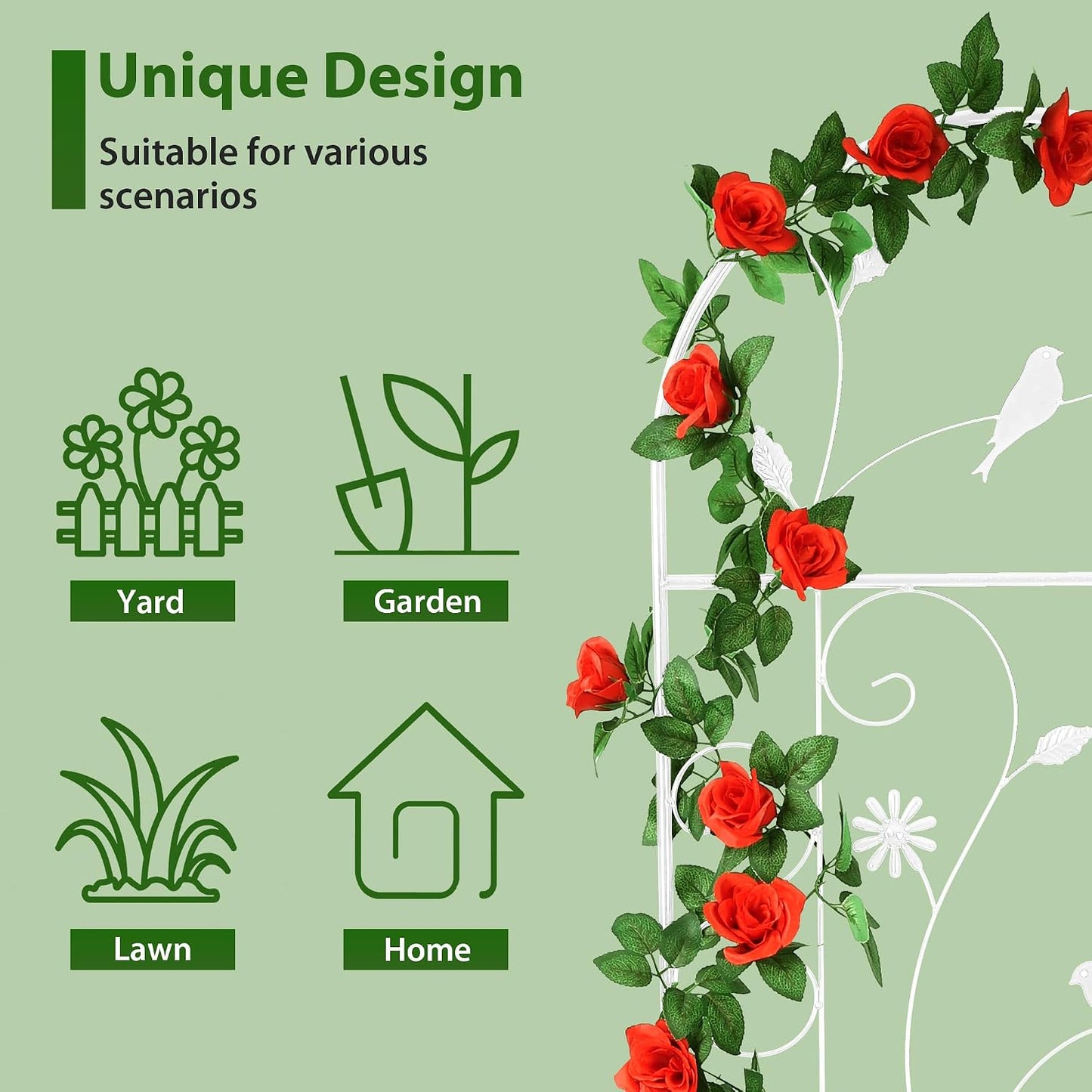 86.5" x 19.7" Metal Garden Trellis for Climbing Plants, White