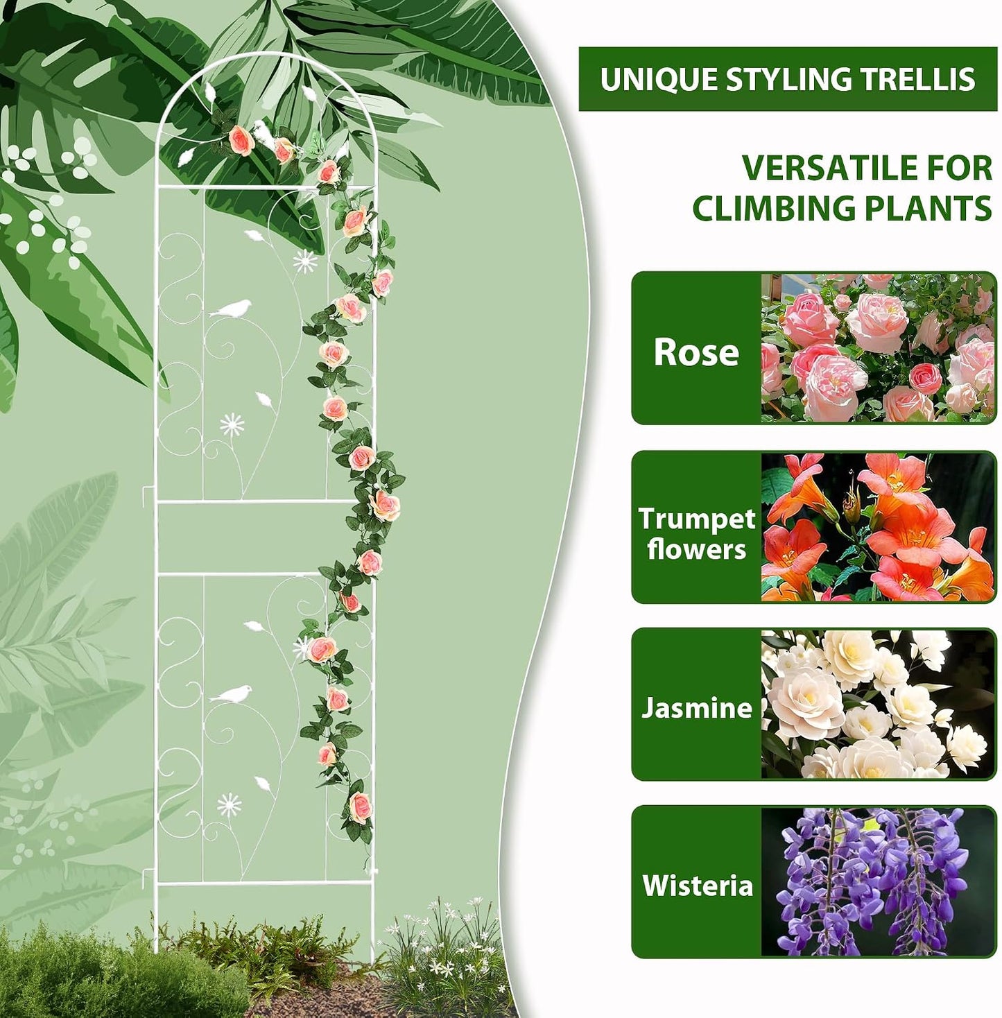 86.5" x 19.7" Metal Garden Trellis for Climbing Plants, White