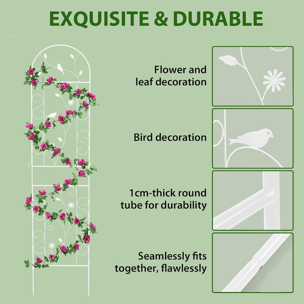 86.5" x 19.7" Metal Garden Trellis for Climbing Plants, White