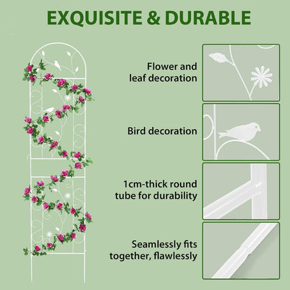 86.5" x 19.7" Metal Garden Trellis for Climbing Plants, White