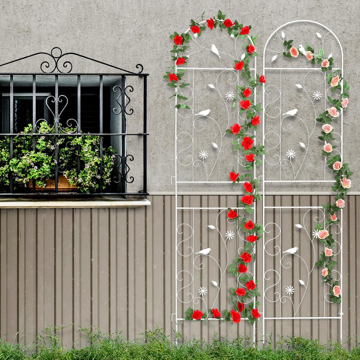 86.5" x 19.7" Metal Garden Trellis for Climbing Plants, White
