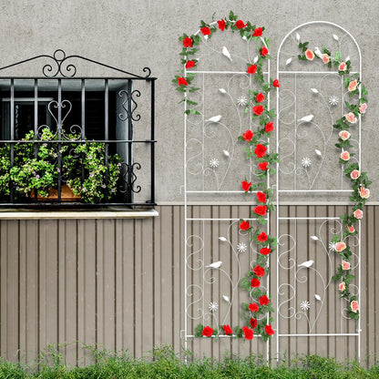 86.5" x 19.7" Metal Garden Trellis for Climbing Plants, White