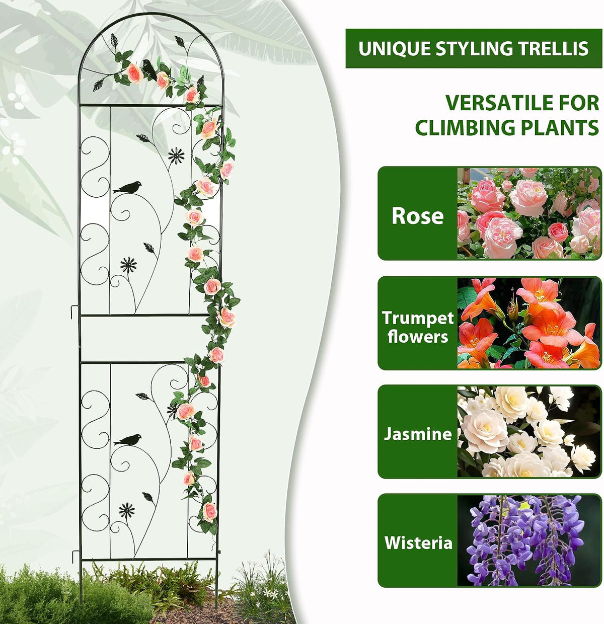 86.5" x 19.7" Metal Garden Trellis for Climbing Plants, White