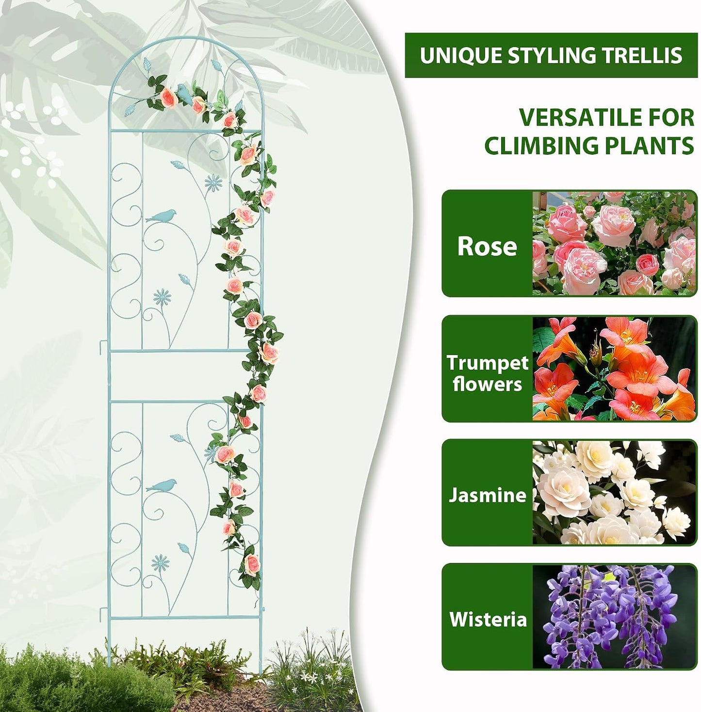 86.5" x 19.7" Metal Garden Trellis for Climbing Plants, White