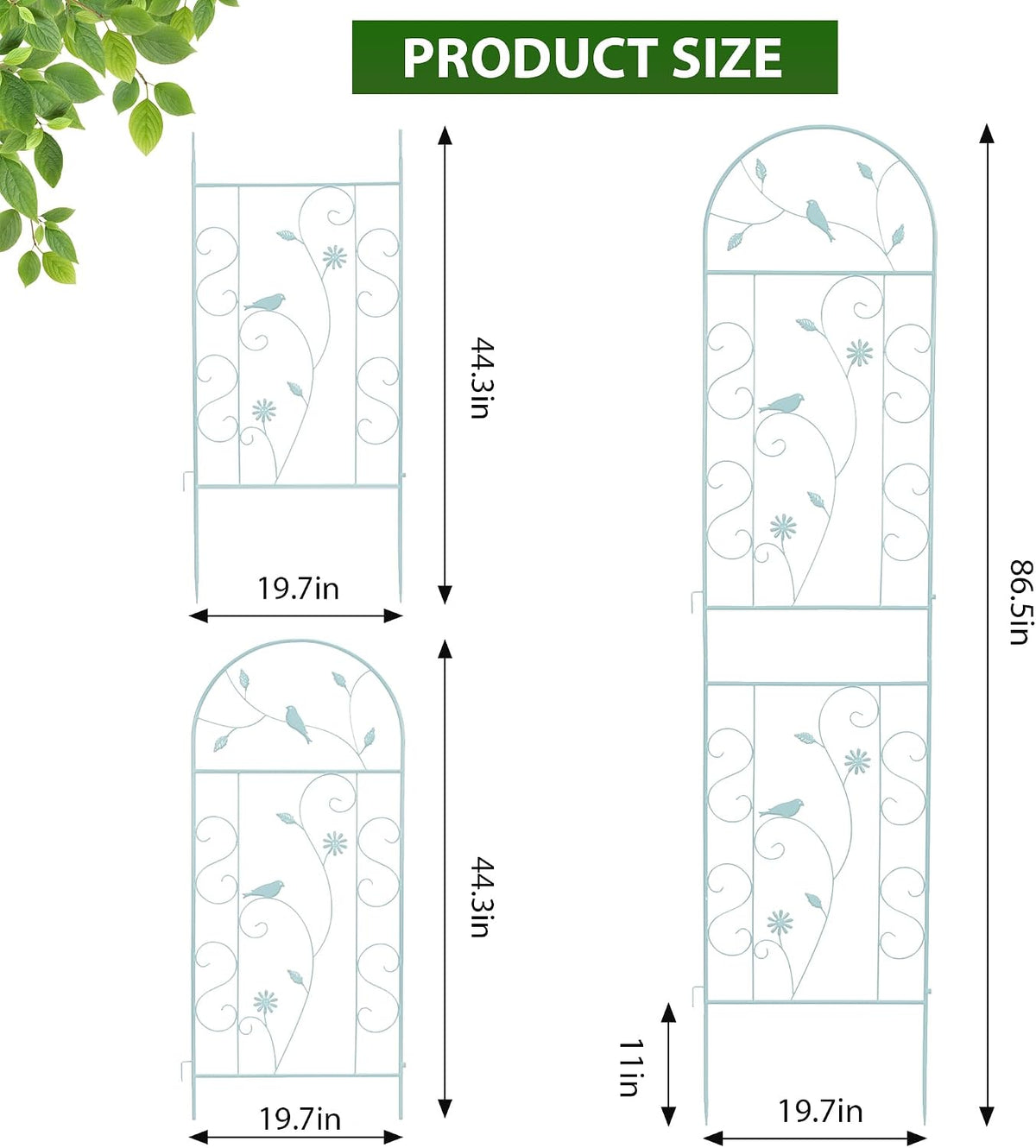 86.5" x 19.7" Metal Garden Trellis for Climbing Plants, White