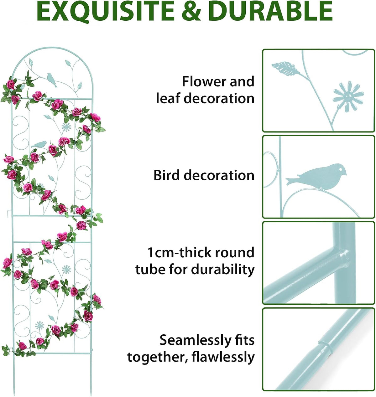 86.5" x 19.7" Metal Garden Trellis for Climbing Plants, White