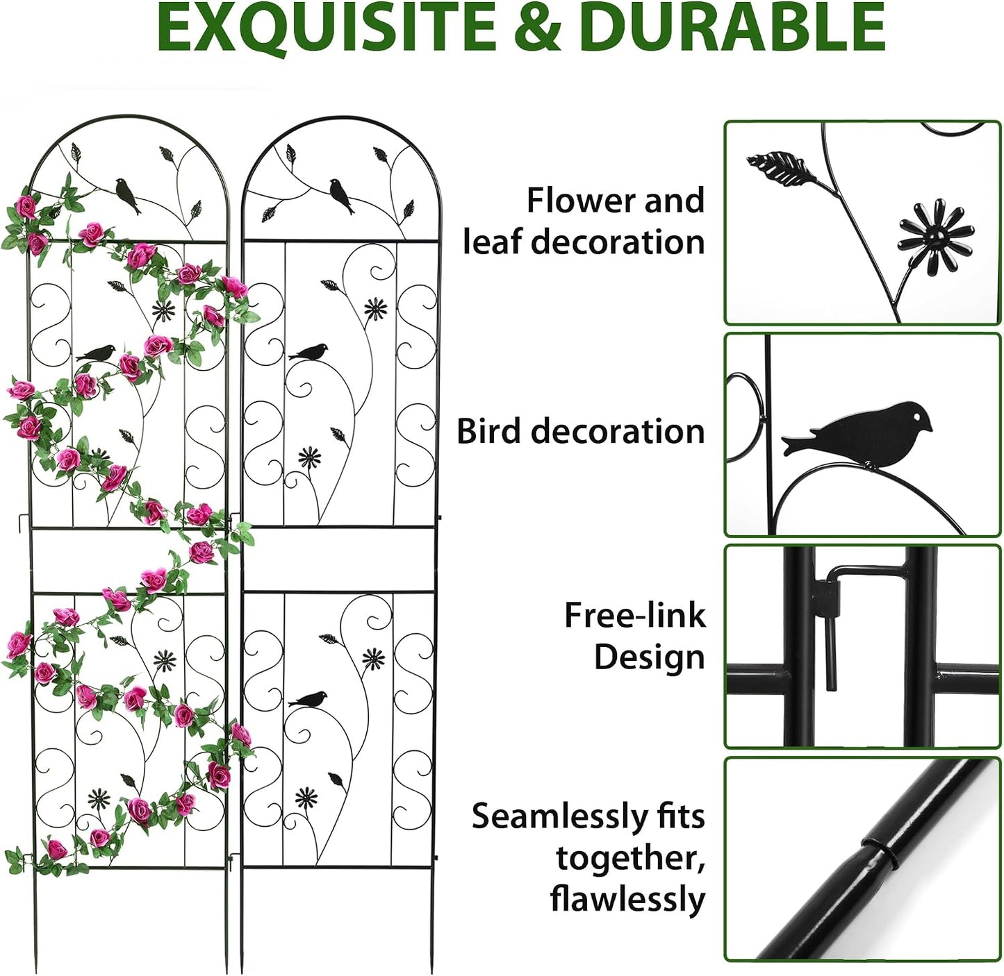 86.5" x 19.7" Metal Garden Trellis for Climbing Plants, White