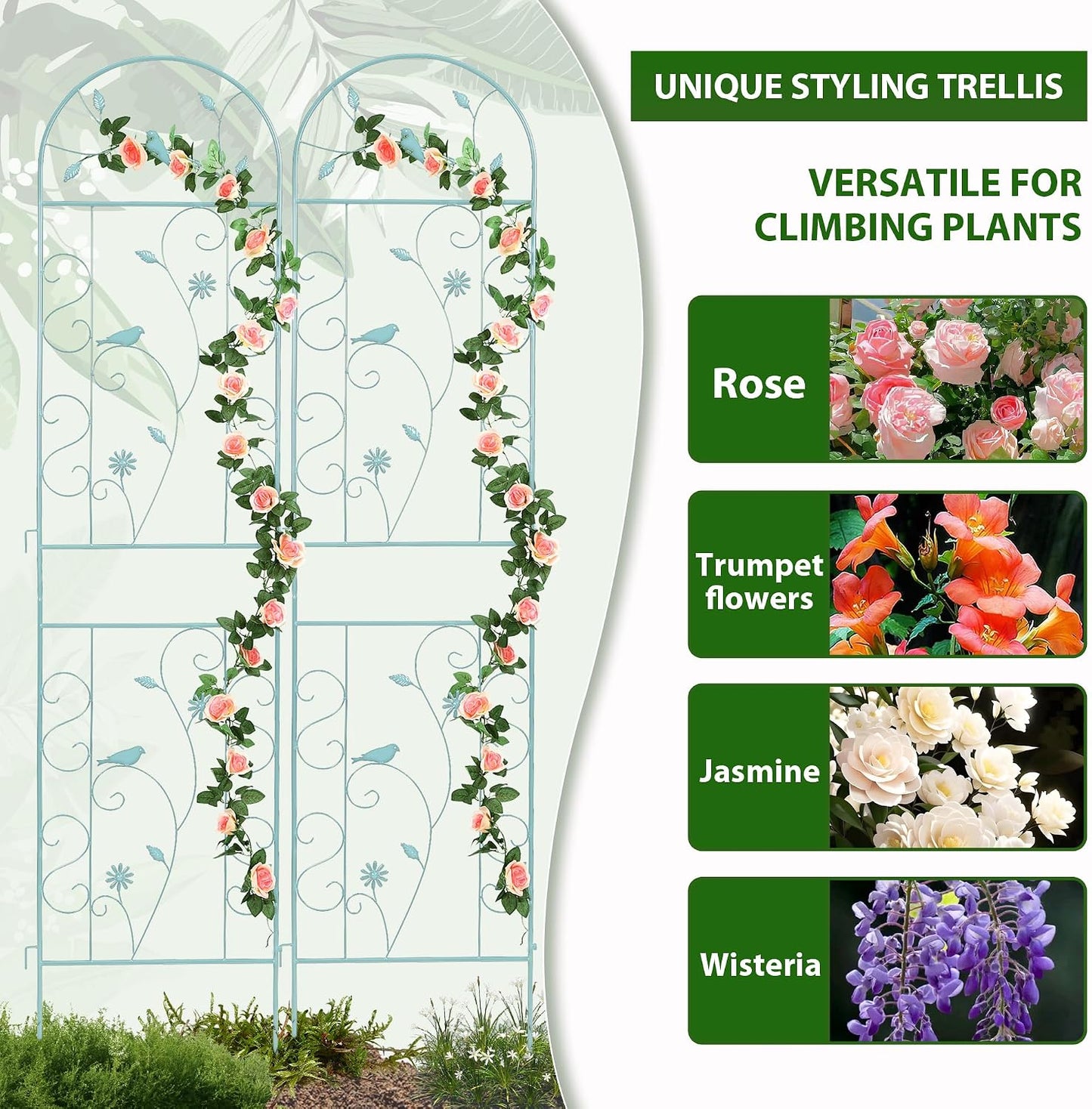 86.5" x 19.7" Metal Garden Trellis for Climbing Plants, White