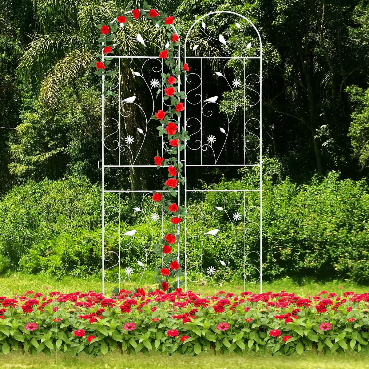 86.5" x 19.7" Metal Garden Trellis for Climbing Plants, White