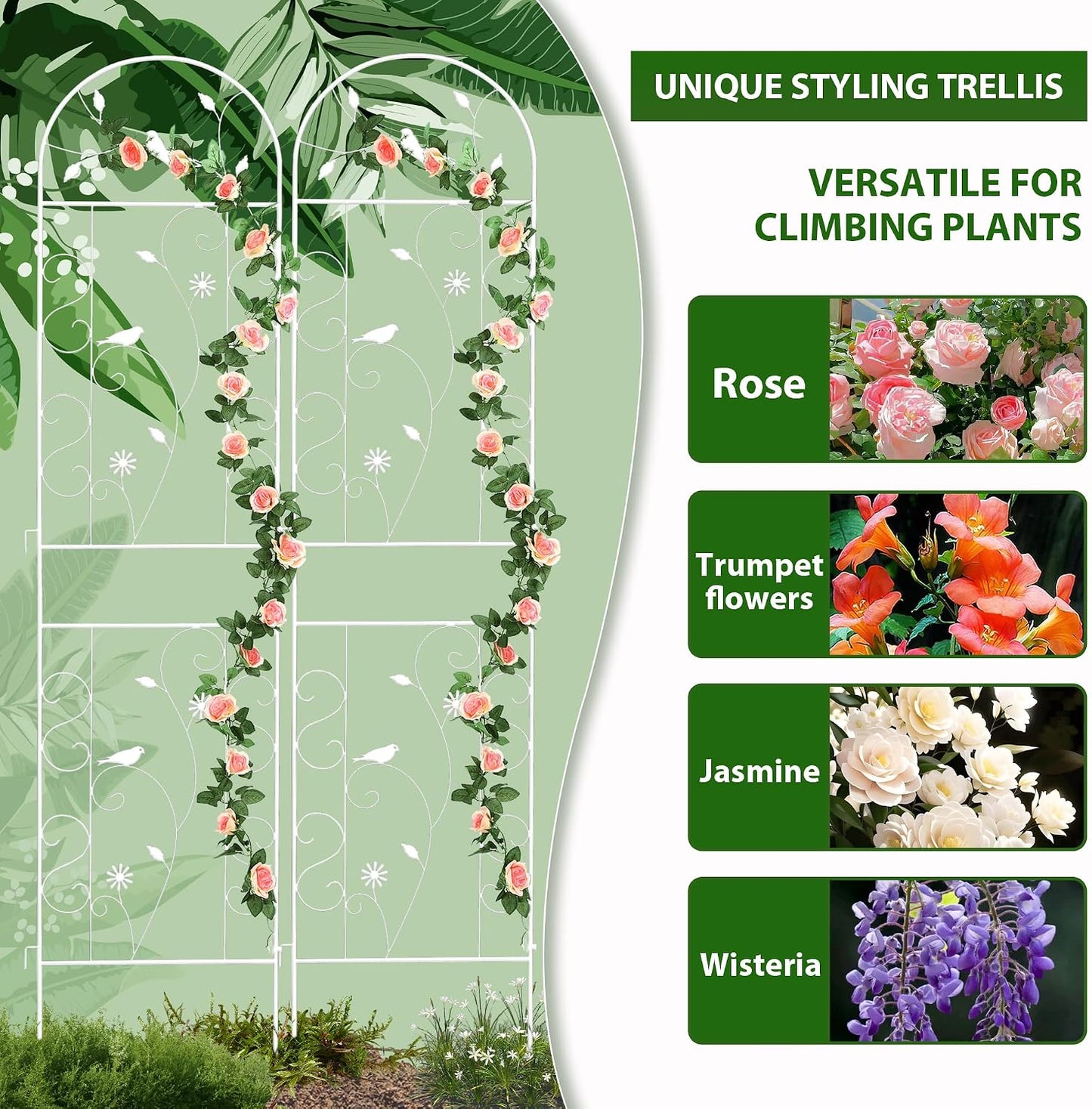 86.5" x 19.7" Metal Garden Trellis for Climbing Plants, White