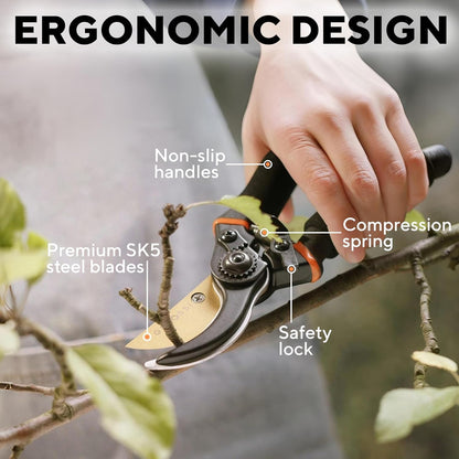 Premium Bypass Pruning Shears for Gardening, Heavy Duty Ultra Sharp Blade